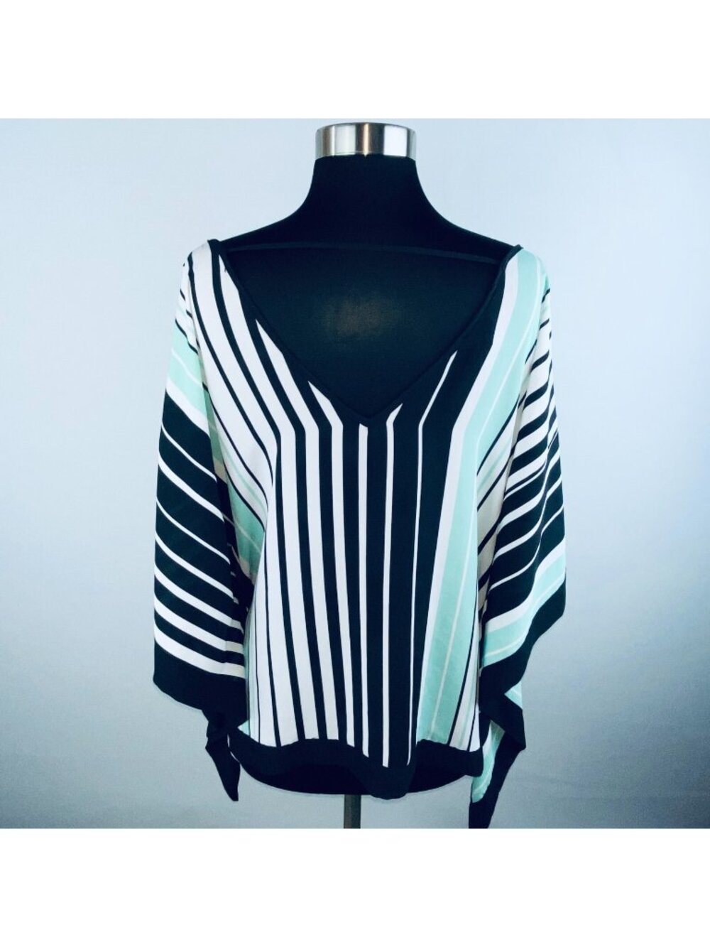 A Byer Top Womens Kimono Artsy Stripes Multicolor V Neck Work Job Career  L